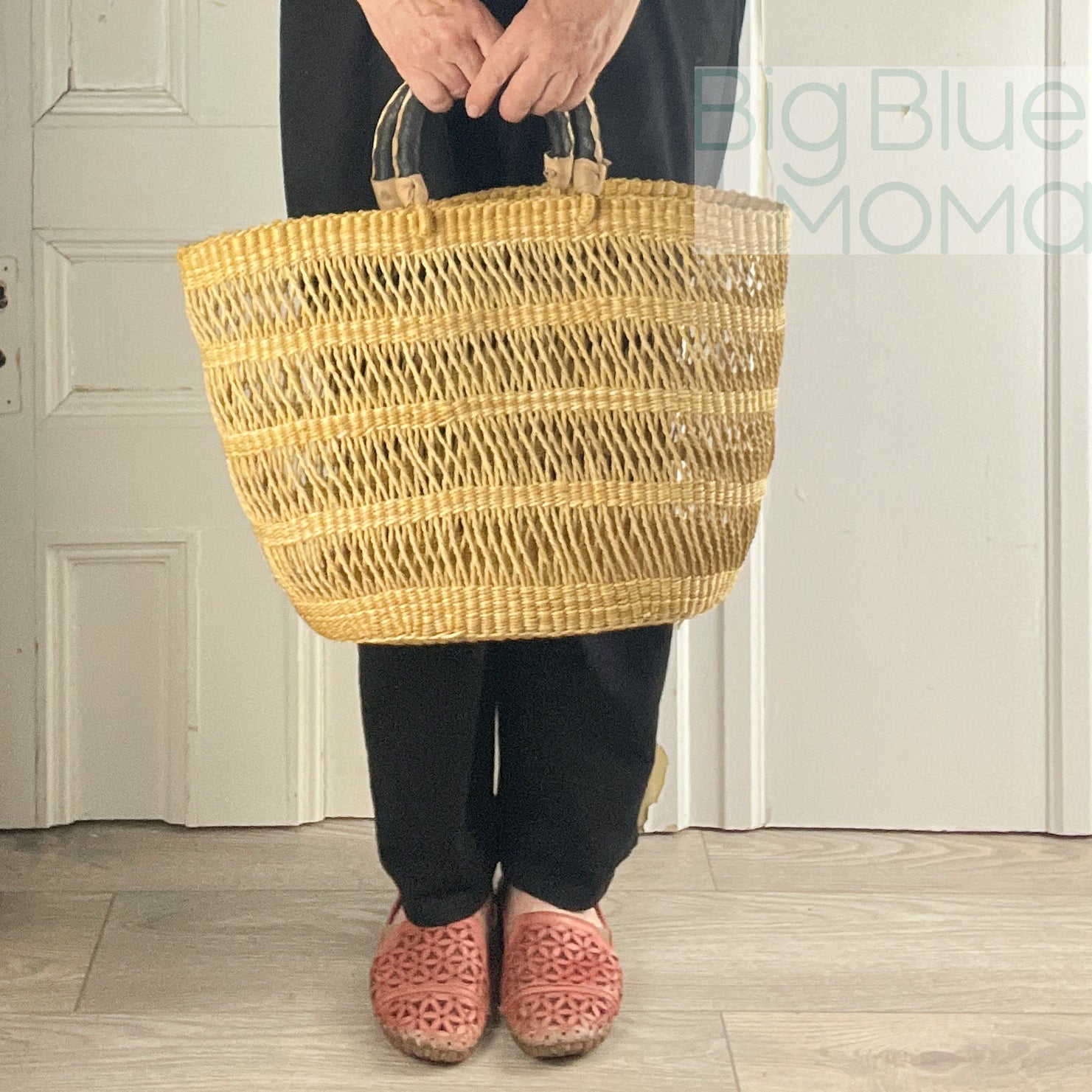 Handwoven African Double Weave Shoulder Shopping Basket Wholesale