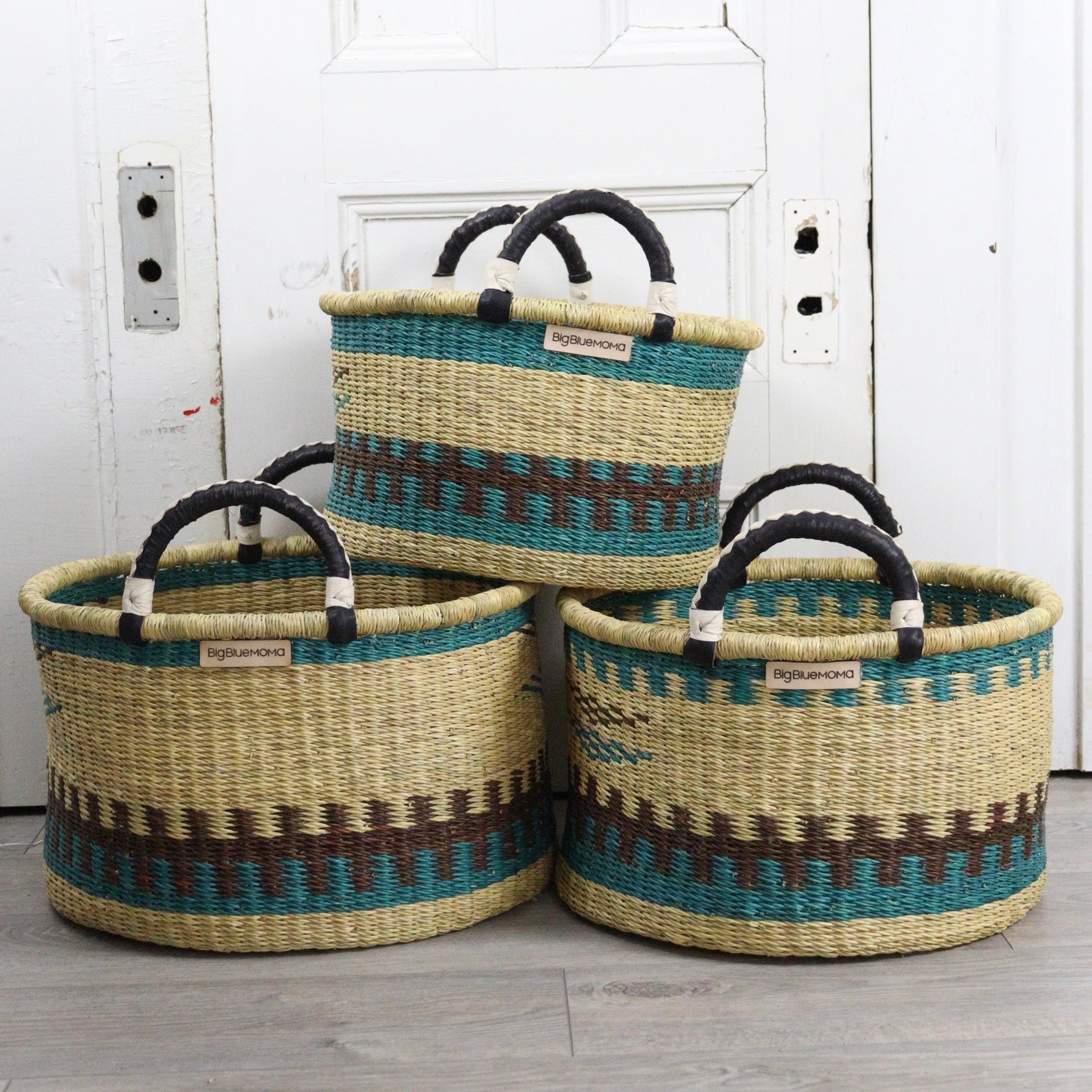 Handwoven African Basket Hamper & Toy Storage Big Blue Moma