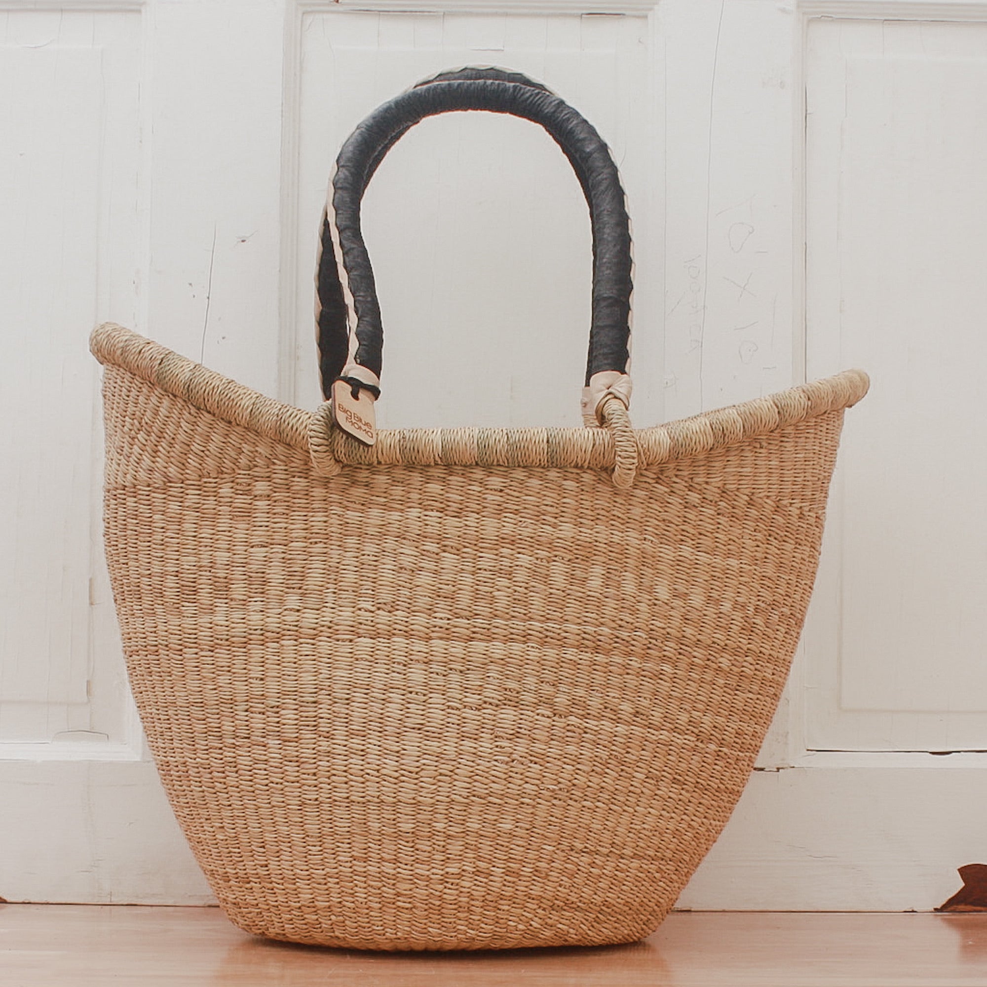 Handmade African Shopping Basket Fair Trade Small Big Blue Moma