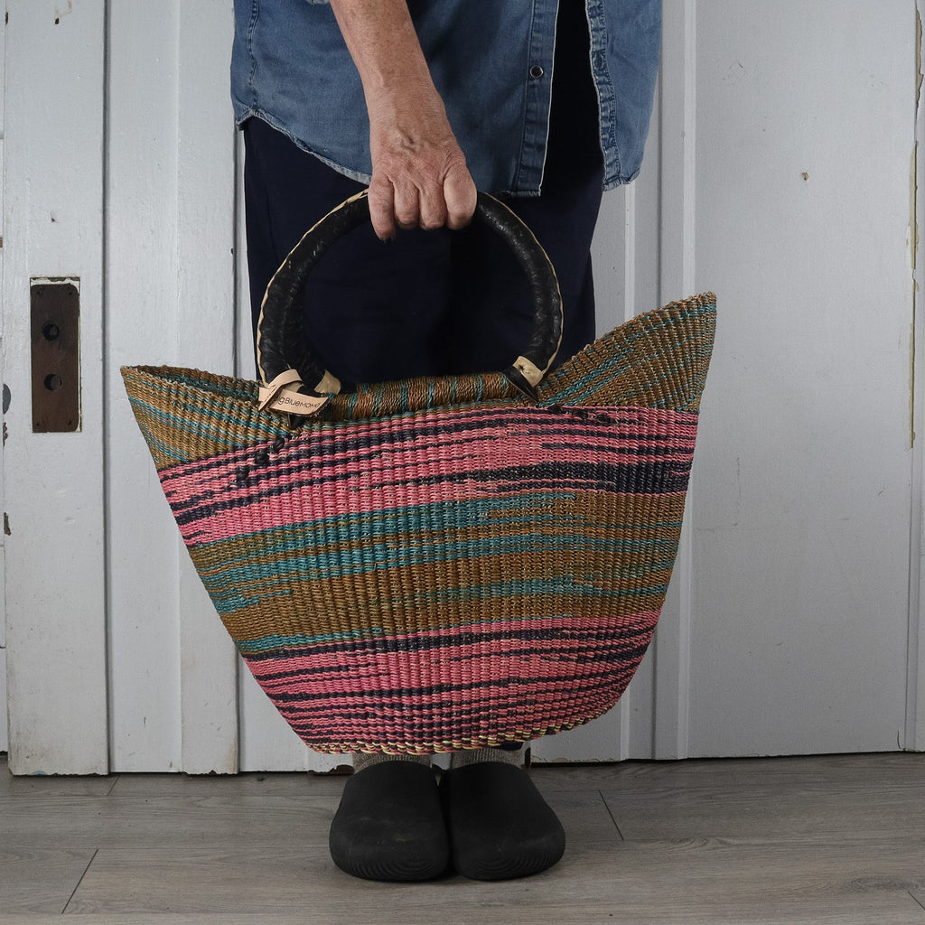 biga Bolga Basket かごバッグ Large U-Shopper Handwoven Bolga Basket – Big Blue Moma
